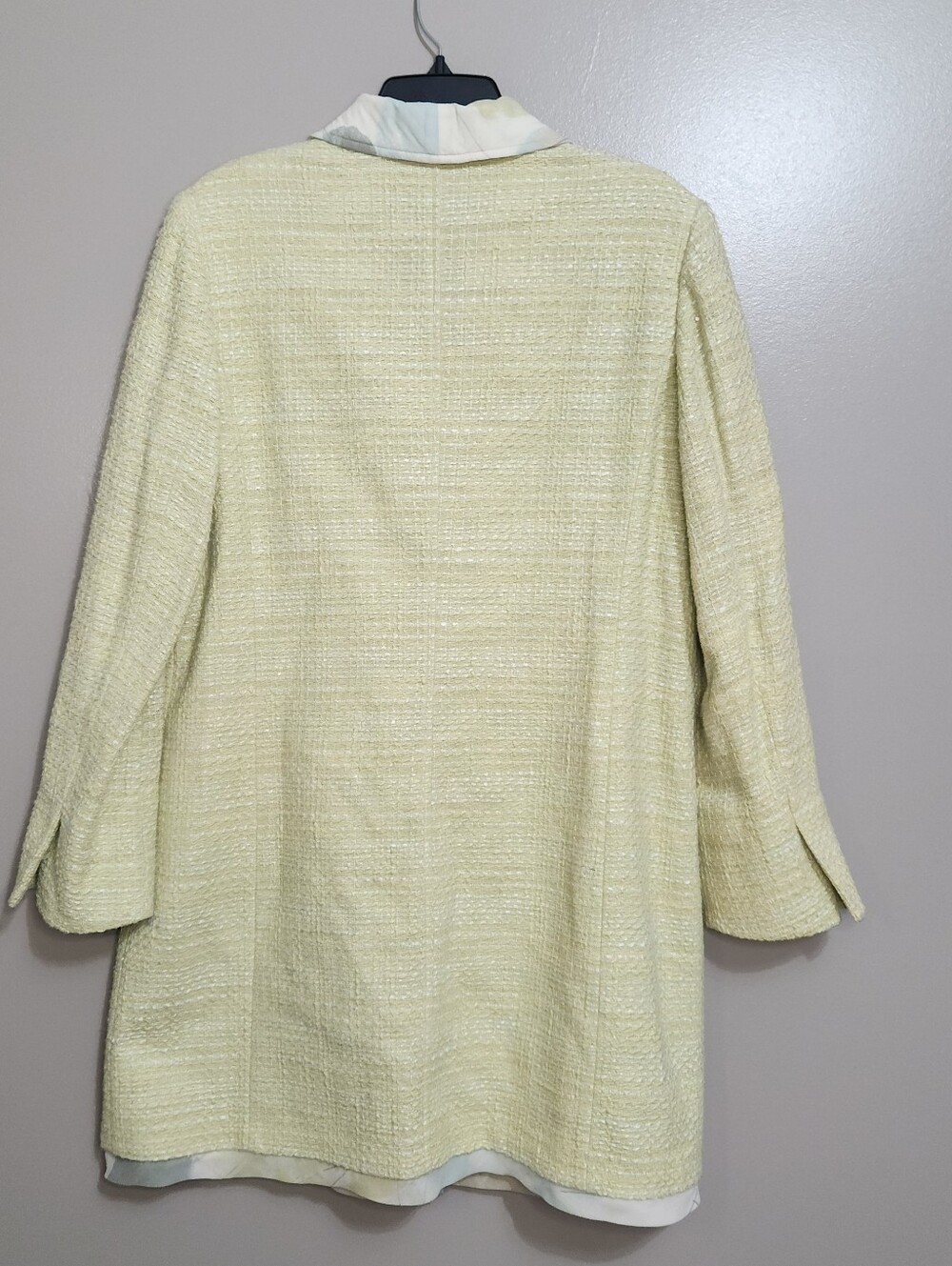 Sigrid Olsen Women's Light Yellow Tweed Coat with Silk Floral Lining Size 14 - Picture 11 of 11